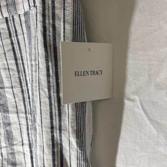 NWT Ellen Tracy Women's S Linen Blouse Blue Striped Sleeveless Beachy Tank Zip - Picture 5 of 11
